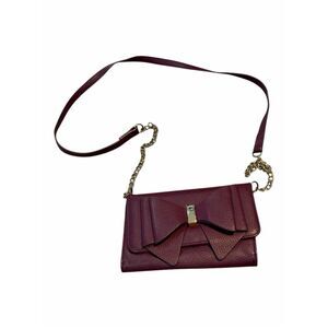 CROSSI NEW YORK Burgundy Bow Crossbody Clutch Wallet Purse Gold Chain Strap